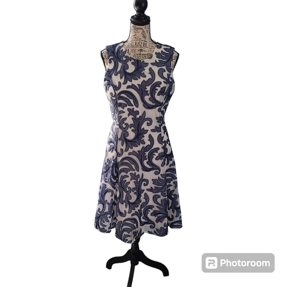 Dkny Dresses & Skirts - DKNY White and Blue Fit & Flare Dress Size 6